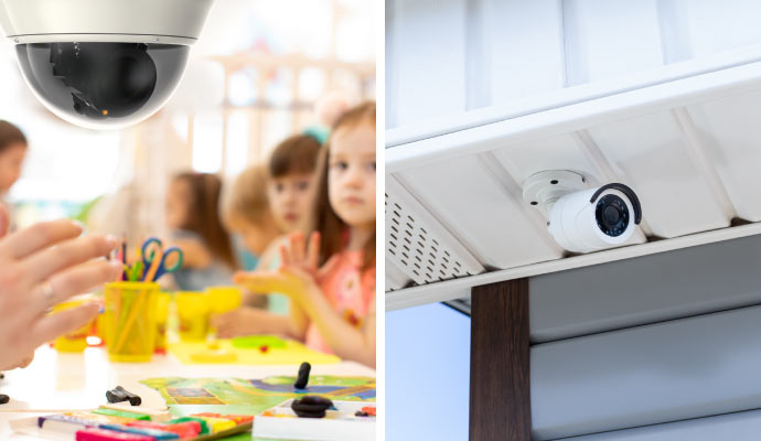 collage of indoor and outdoor daycare security camera