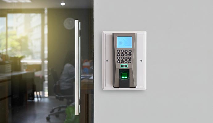 An installed access control system mounted on a wall