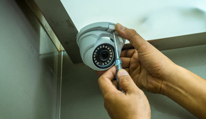 Person installing dome camera