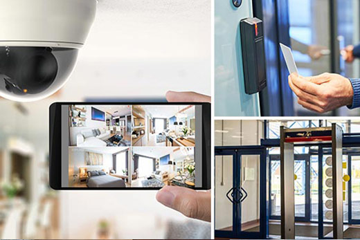 Collage image of security monitoring and access control detector